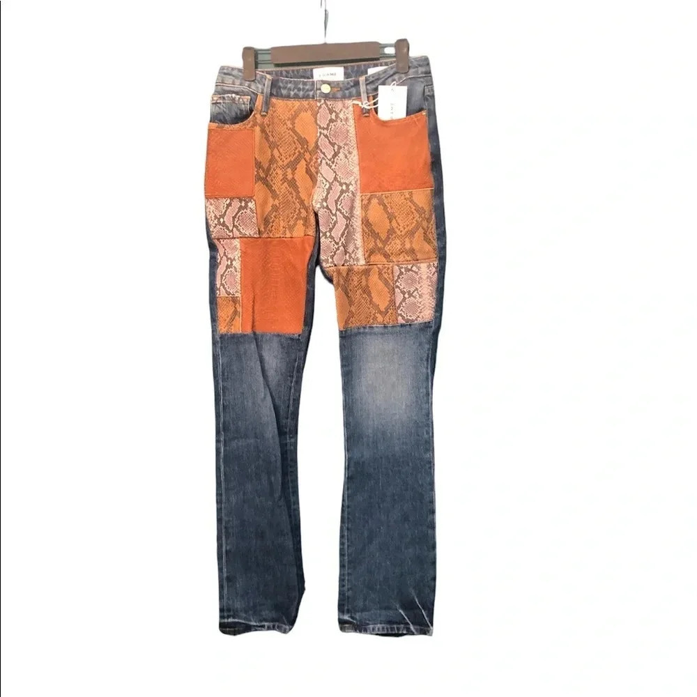 NWT FRAME LE MINI BOOTCUT LEATHER PATCHWORK JEANS… - image 3